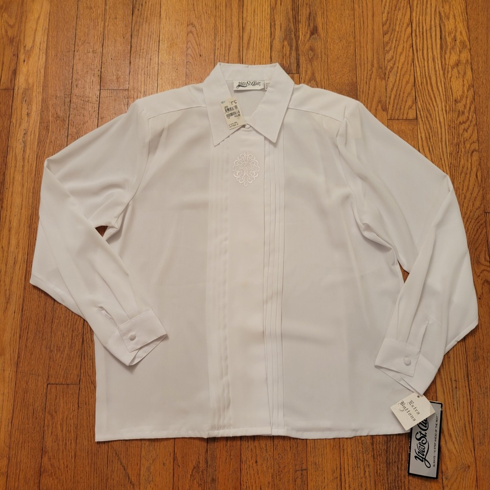 Yves St Claireā 16 Blouse White Embroidered Pleated Cottage Granny Secretary
